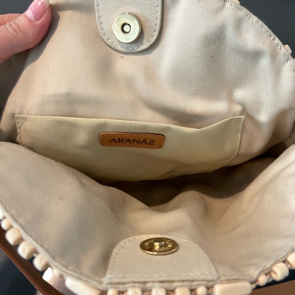 Aranaz Beaded Round Shoulder Bag in Cream and Tan - Picture 2 of 5